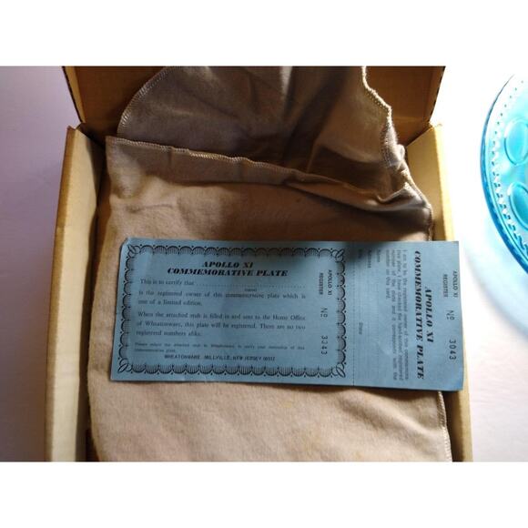 Vintage Carnival Glass blue Apollo 11 Space Astronaut Plate Wheaton Glass NASA - Picture 7 of 10